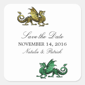 Gold Green Dragon Save the Date Stickers