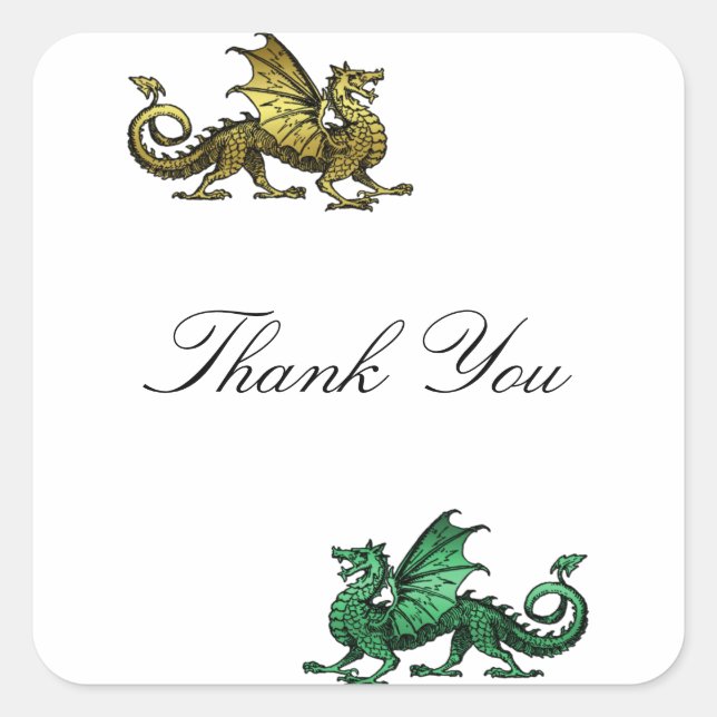 Gold Green Dragon Thank You Stickers (Front)
