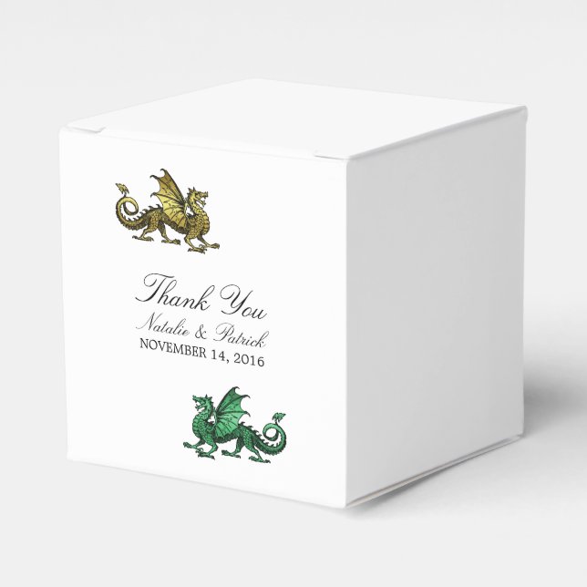 Gold Green Dragon Wedding Favor Boxes (Front Side)