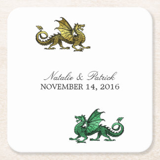 Gold Green Dragon Wedding Paper Coasters