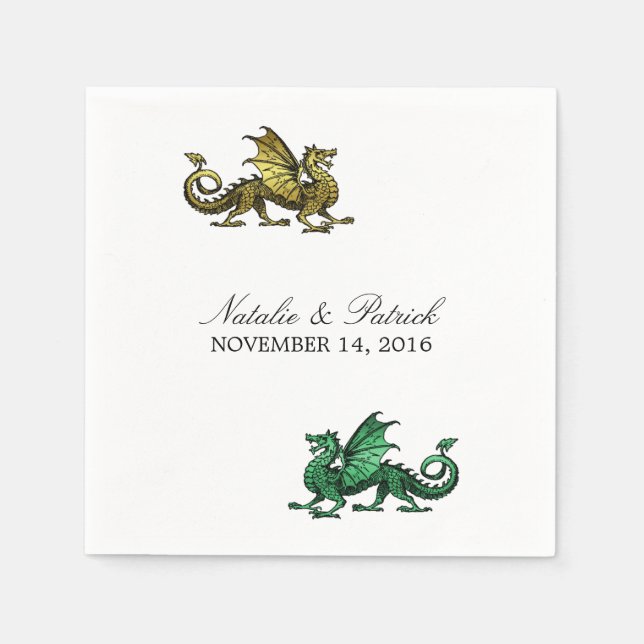 Gold Green Dragon Wedding Paper Napkins (Front)