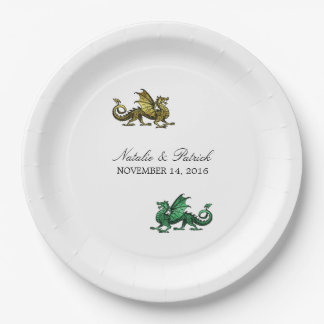 Gold Green Dragon Wedding Paper Plates