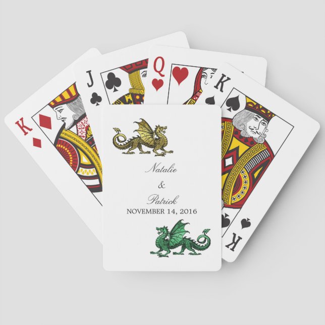 Gold Green Dragon Wedding Playing Cards (Back)