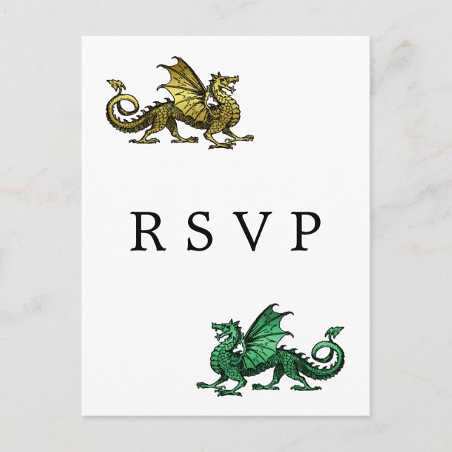 Gold Green Dragon Wedding RSVP Postcard (Front)
