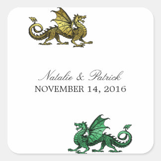 Gold Green Dragon Wedding Stickers