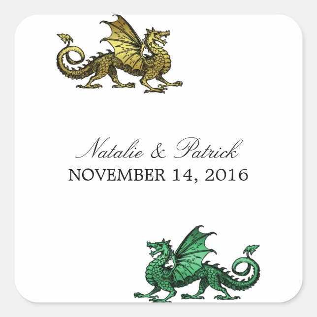 Gold Green Dragon Wedding Stickers (Front)