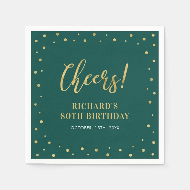 Gold & Green | Elegant Adult Birthday Party Napkins (Front)