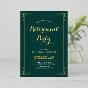 Gold & Green Elegant Classy Retirement Party Foil Invitation
