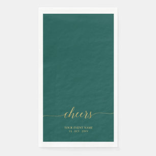 Gold & Green Elegant Lettering Cheers Custom Paper Guest Towels