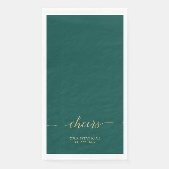 Gold & Green | Elegant Lettering Cheers Custom Paper Guest Towels (Front)