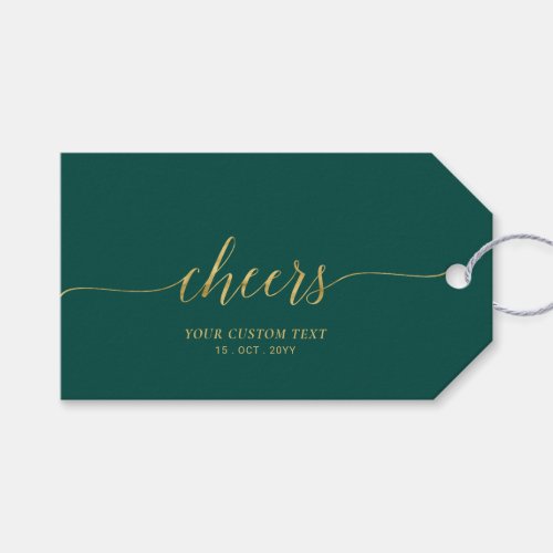 Gold  Green Elegant Lettering Cheers Event Party Gift Tags