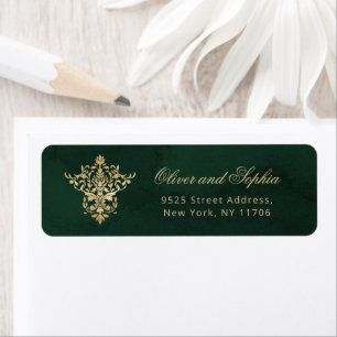 Gold Green Elegant Royal Wedding ornate Return Label