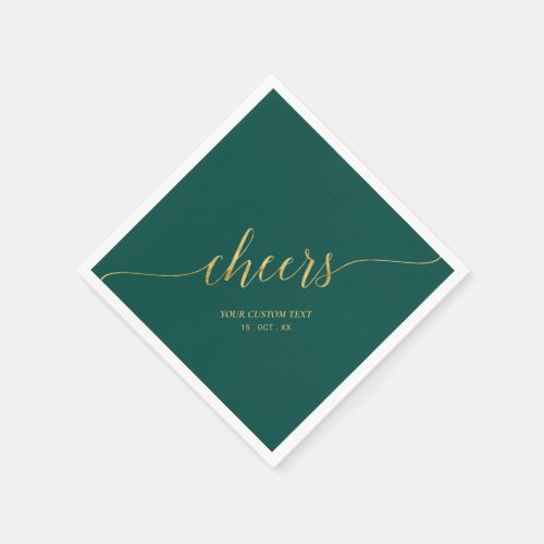 Gold  Green Elegant Stylish Lettering Cheers Napkins