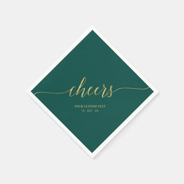 Gold & Green Elegant Stylish Lettering Cheers Napkins (Corner)
