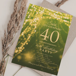 Gold Green   Elegant Surprise 40th Birthday Party  Invitation