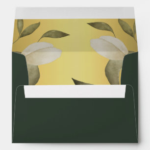Gold green elegant watercolor foliage wedding envelope