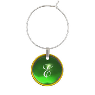 GOLD GREEN EMERALD GEM MONOGRAM WINE GLASS CHARM