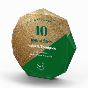 Gold Green Employee years of service Company logo Acrylic Award