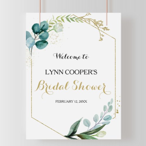 Gold  Green Eucalyptus Bridal Shower Welcome Poster