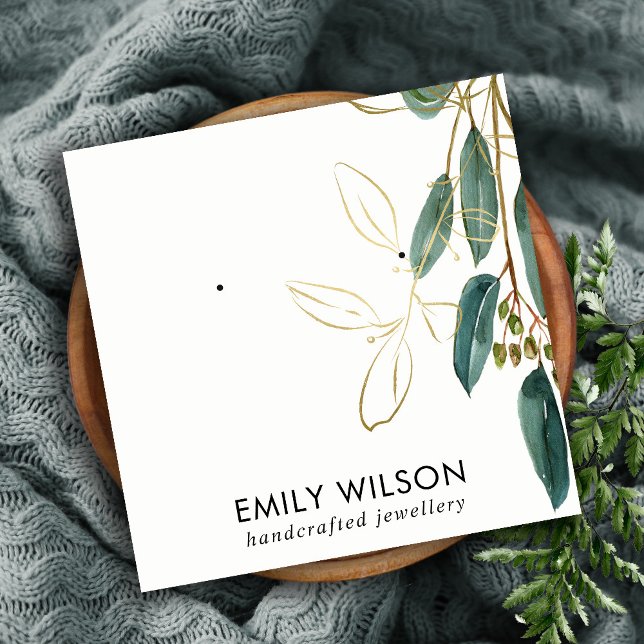 GOLD GREEN EUCALYPTUS FAUNA EARRING STUD DISPLAY B SQUARE BUSINESS CARD (Creator Uploaded)