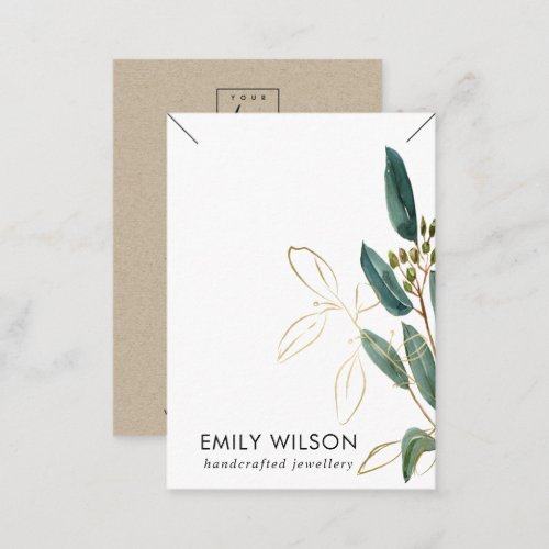 GOLD GREEN EUCALYPTUS FAUNA NECKLACE BAND DISPLAY BUSINESS CARD