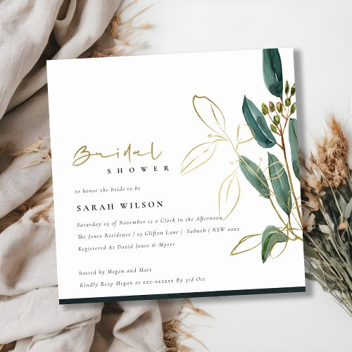 GOLD GREEN EUCALYPTUS FOLIAGE BRIDAL SHOWER INVITE