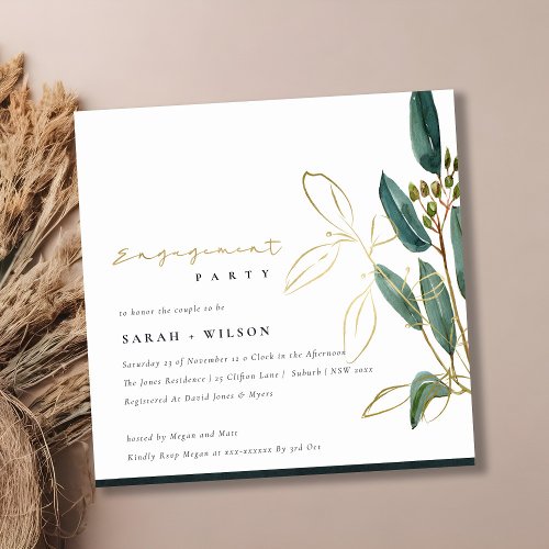 GOLD GREEN EUCALYPTUS FOLIAGE ENEGAGEMENT INVITE