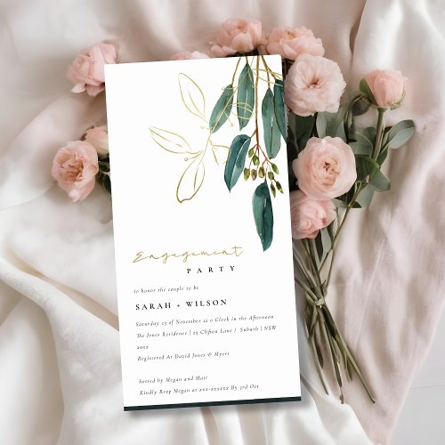 GOLD GREEN EUCALYPTUS FOLIAGE ENGAGEMENT INVITE