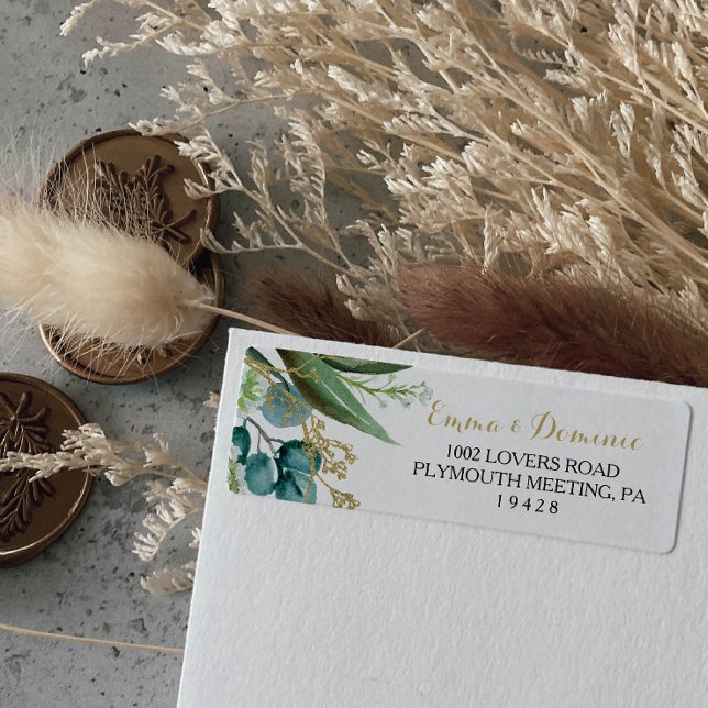 Gold & Green Eucalyptus Return Address Label (Creator Uploaded)