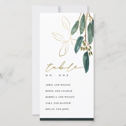  GOLD GREEN EUCALYPTUS SEATING CHART TABLE NUMBER
