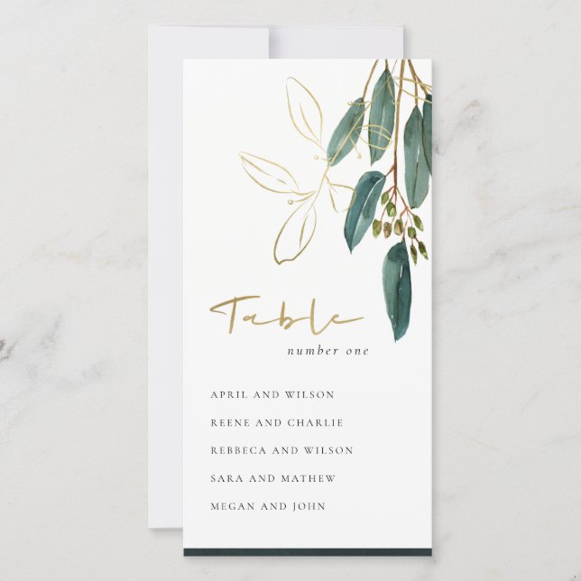  GOLD GREEN EUCALYPTUS SEATING CHART TABLE NUMBER (Front)
