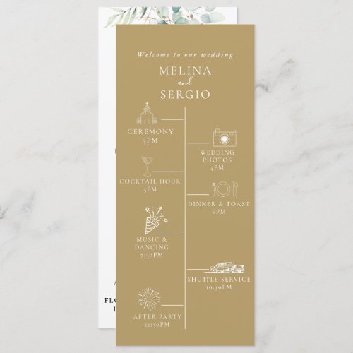 Gold Green Eucalyptus Timeline Wedding Program