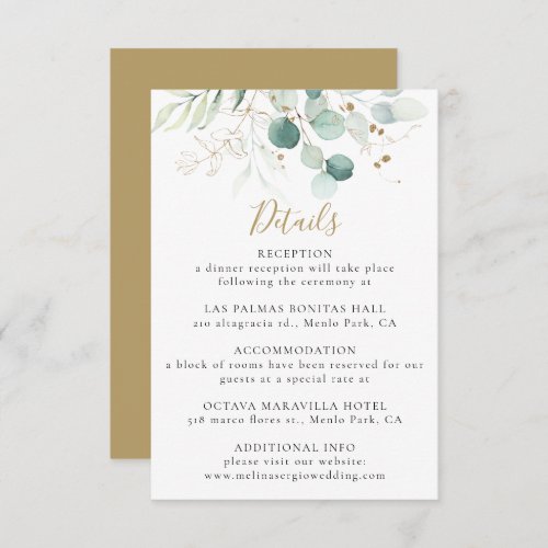 Gold Green Eucalyptus Wedding Details   Enclosure Card