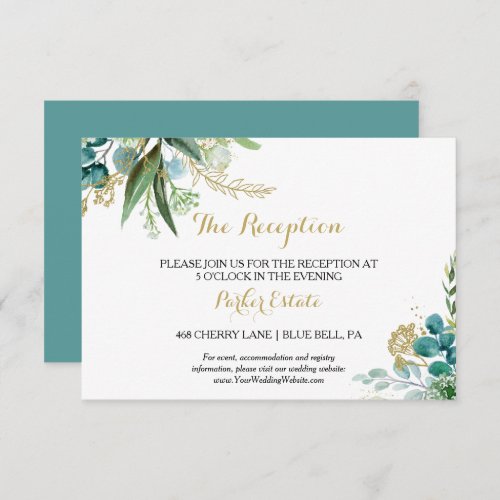Gold Green Eucalyptus Wedding Reception Card