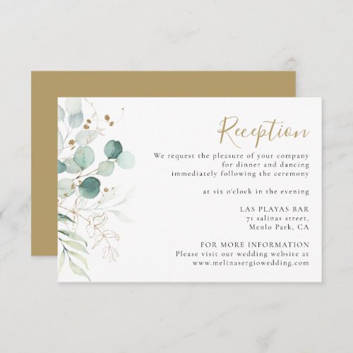 Gold Green Eucalyptus Wedding Reception   Enclosure Card