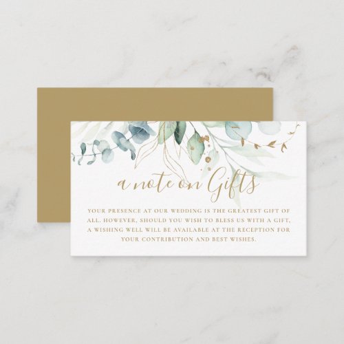 Gold Green Eucalyptus Wedding Wishing Well Enclosure Card