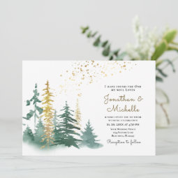 Gold Green Evergreen Pine Trees Christian Wedding Invitation | Zazzle