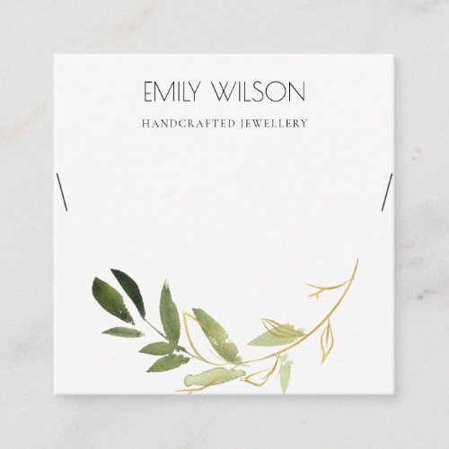GOLD GREEN FAUNA WATERCOLOR NECKLACE DISPLAY LOGO SQUARE BUSINESS CARD