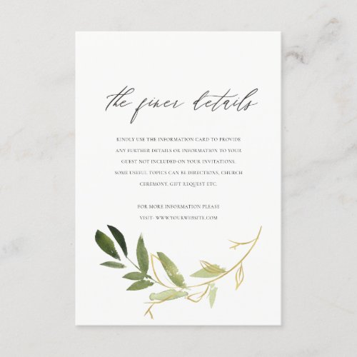 GOLD GREEN FAUNA WATERCOLOR WREATH WEDDING DETAIL ENCLOSURE CARD