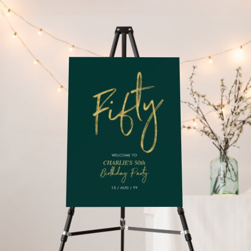 Gold  Green Fifty 50th Birthday Party Welcome Foam Board