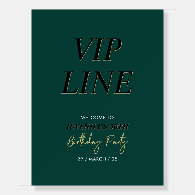 Gold & Green Fifty 50th Birthday Party Welcome Foam Board (Front)