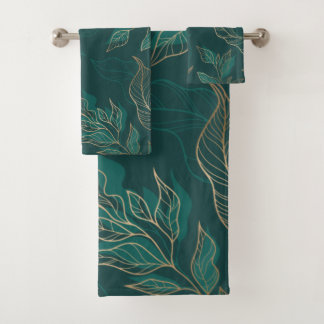 Gold Green Floral Bath Towel Set