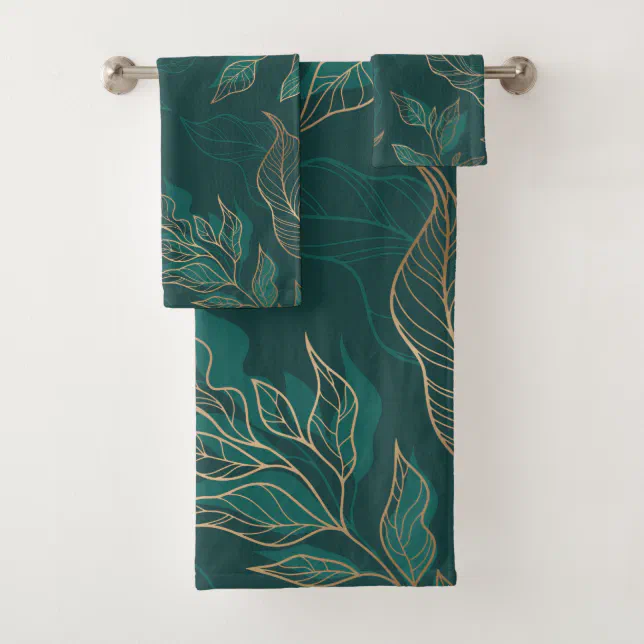Gold Green Floral Bath Towel Set | Zazzle