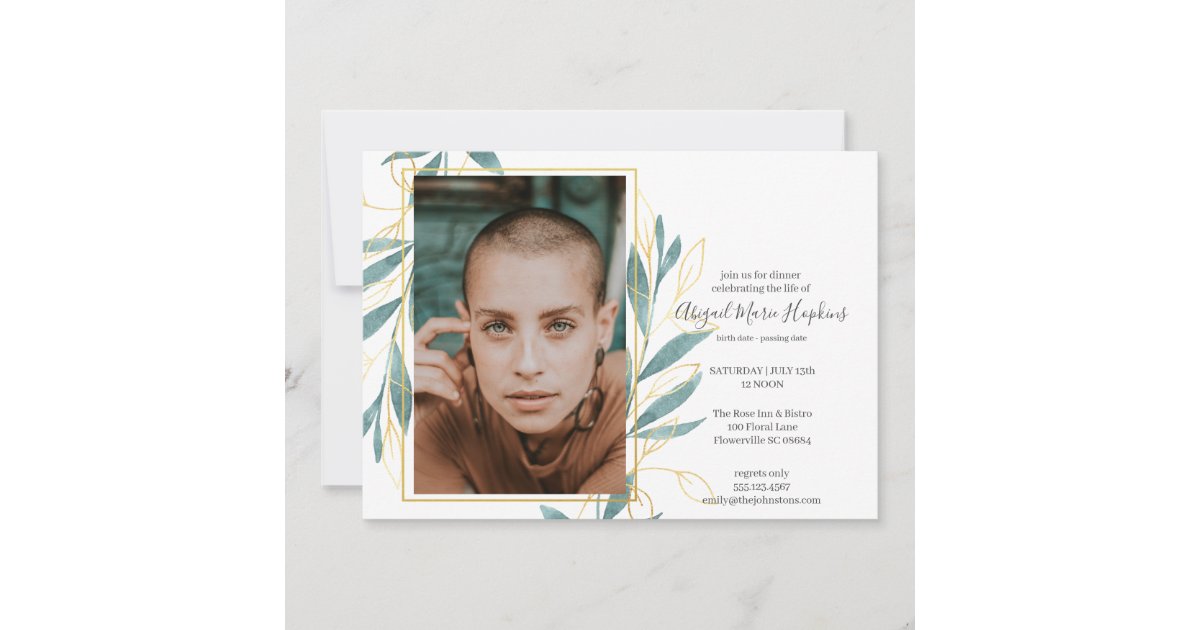 Gold Green Floral Celebration of Life Funeral Thank You Card | Zazzle
