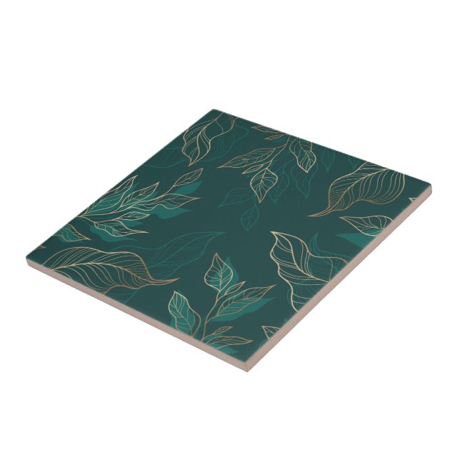 Gold Green Floral Ceramic Tile (Side)
