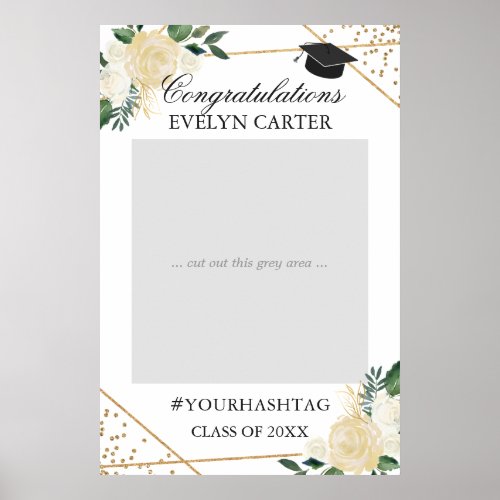 Gold Green Floral Graduation Party Photo Prop Poster