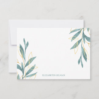 Gold Green Floral Personalized Stationery Thank You Card