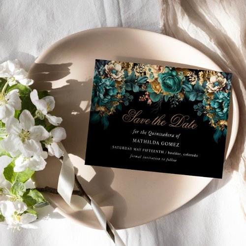 Gold Green Floral Quinceaera Save The Date  Invitation