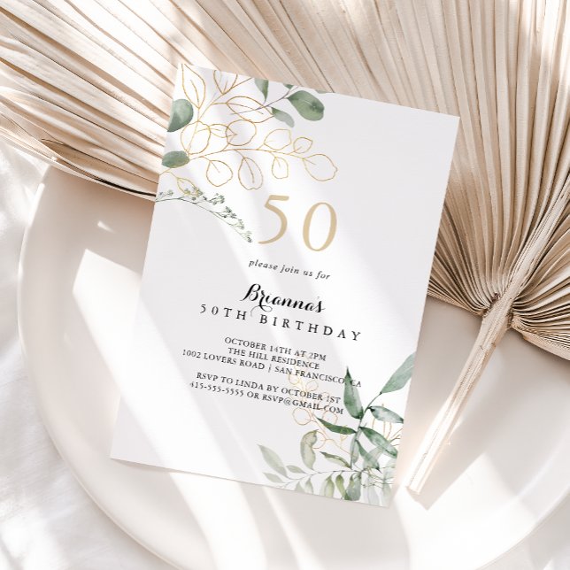 Gold Green Foliage 50th Birthday Party  Invitation (Creator Uploaded)