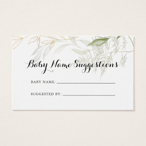 Gold Green Foliage Baby Name Suggestions Card